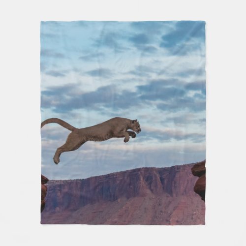 Mountain Lion Jumping Morning Skyjump,lion,animal, Fleece Blanket