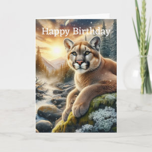 Mountain Lion Lying on Cliff Birthday Card