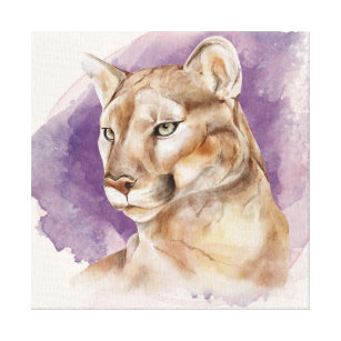 Mountain Lion Watercolor Painting Purple Splash Canvas Print