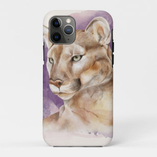 Mountain Lion Watercolor Painting Purple Splash iPhone 11 Pro Case