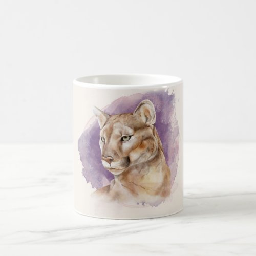 Mountain Lion Watercolor Painting Purple Splash Coffee Mug