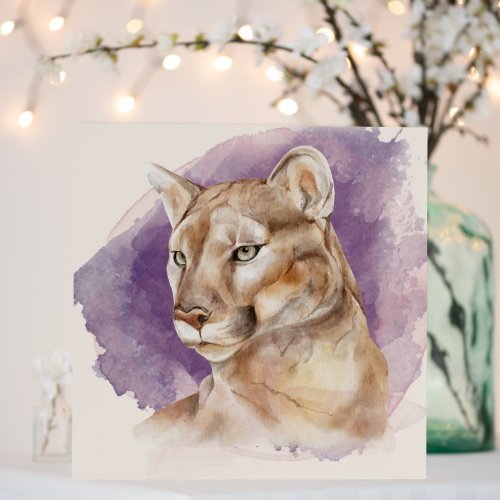 Mountain Lion Watercolor Painting Purple Splash Foam Board