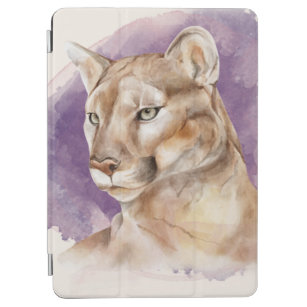 Mountain Lion Watercolor Painting Purple Splash iPad Air Cover