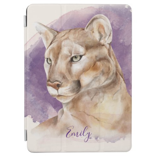 Mountain Lion Watercolor Painting Purple Splash iPad Air Cover