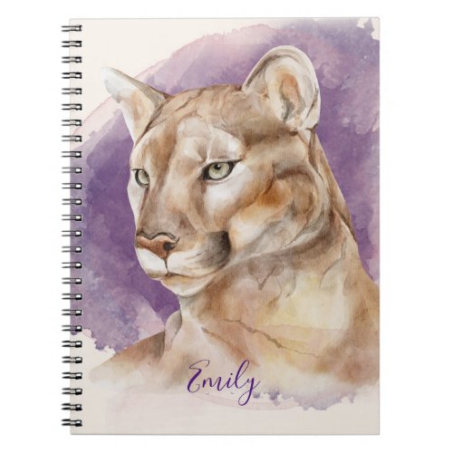Mountain Lion Watercolor Painting Purple Splash Notebook