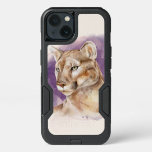 Mountain Lion Watercolor Painting Purple Splash iPhone 13 Case