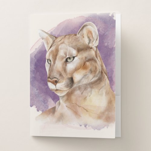 Mountain Lion Watercolor Painting Purple Splash Pocket Folder