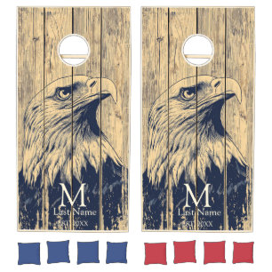 Mountain Lodge Bear Illustration Distressed Wood C Cornhole Set