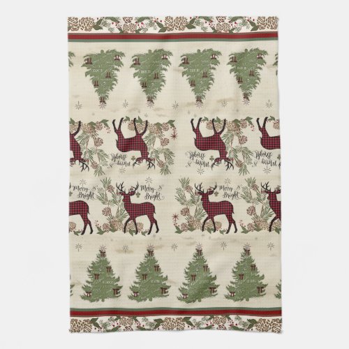 Mountain Lodge Christmas Tree Merry n Bright Deer Kitchen Towel