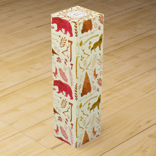 Mountain Lodge Vintage Wildlife Twigs Pattern Wine Gift Box