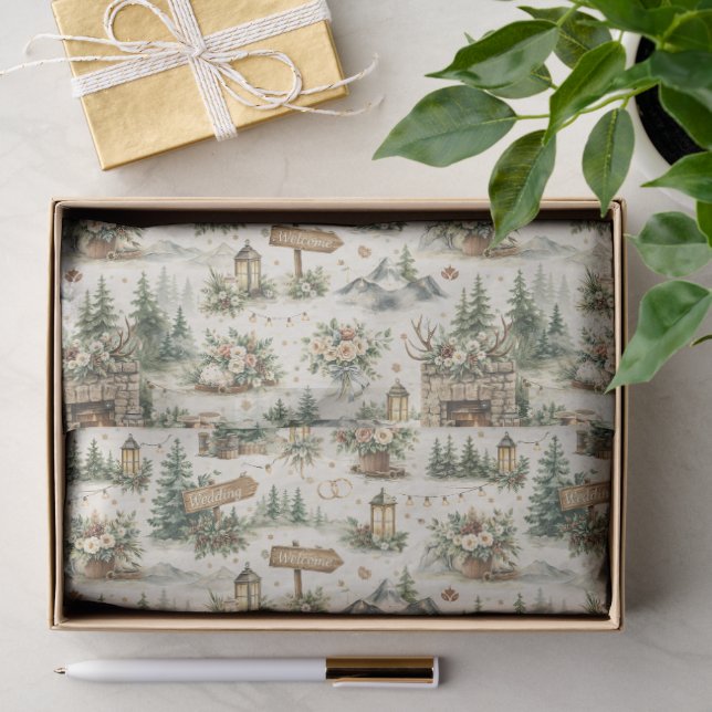 Mountain Lodge Wedding Watercolor Pattern Tissue Paper (Gift)