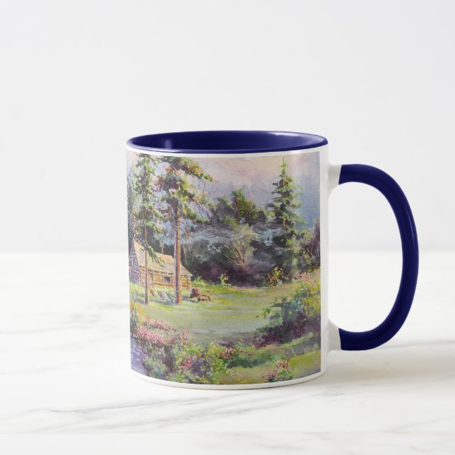 MOUNTAIN LOG CABIN by SHARON SHARPE Mug (Right)