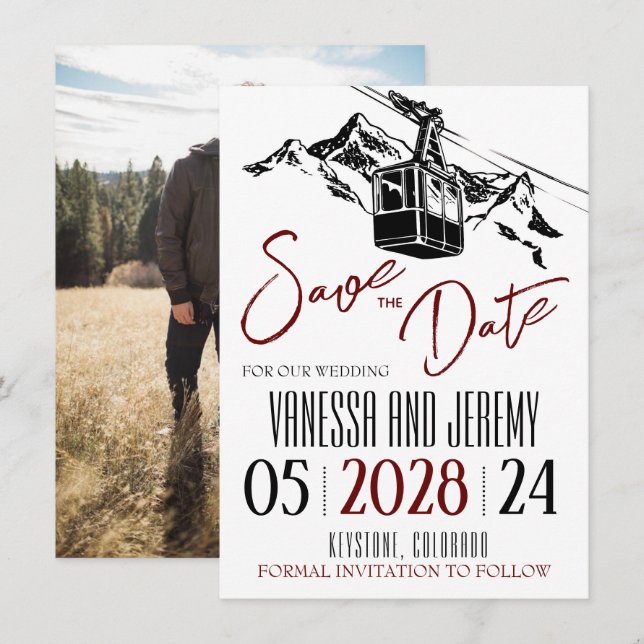 Mountain Love Burgundy Save The Date (Front/Back)