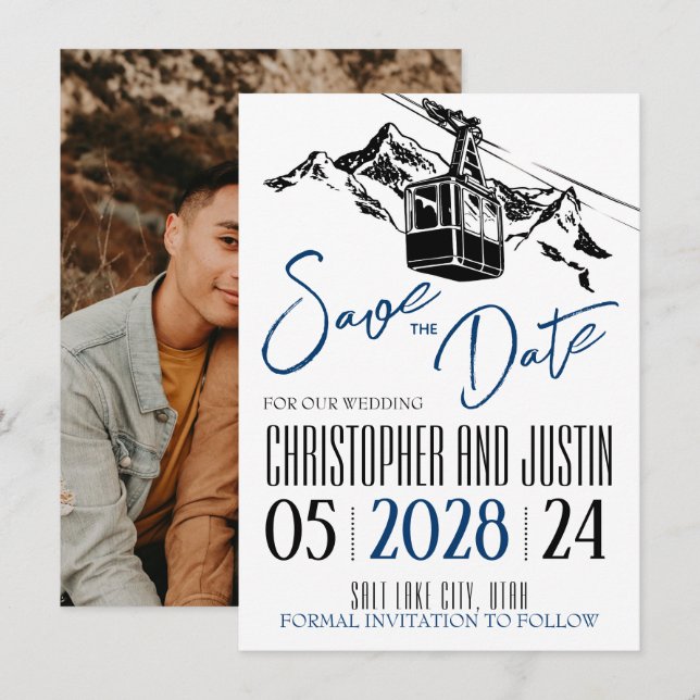 Mountain Love Navy Blue Save The Date (Front/Back)