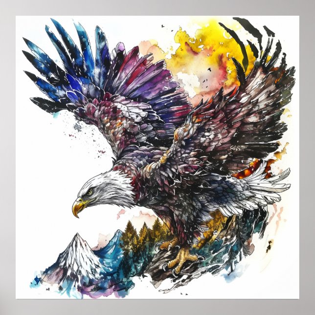Mountain Majesty Eagle Watercolor Poster (Front)