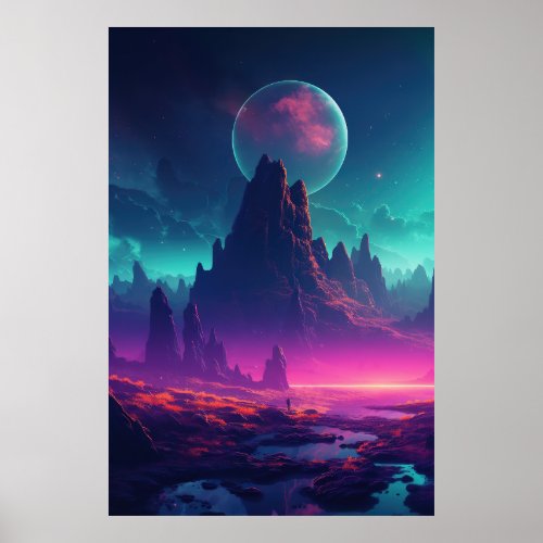 Mountain Majesty in the Synthwave Universe Poster