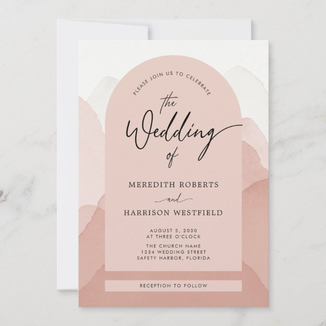 Mountain Majesty QR Code Modern Script Wedding Invitation (Front)