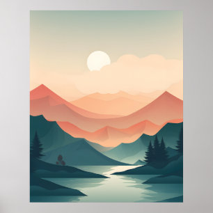Mountain Majesty: Sunlit River Journey Poster