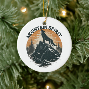 Mountain Majesty Wolf Howling on the Peak Ceramic Ornament