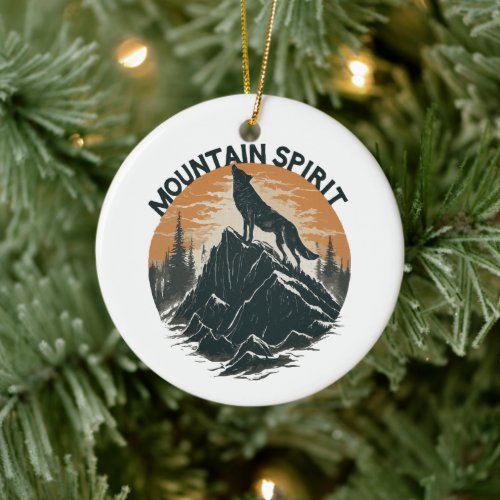 Mountain Majesty Wolf Howling on the Peak Ceramic Ornament