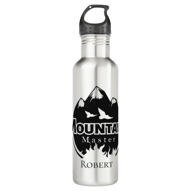 Mountain master, personalized hiker/biker  stainless steel water bottle (Front)