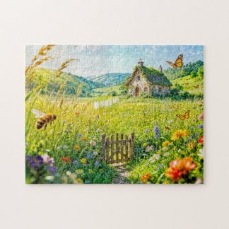 Mountain Meadow Cottage with Flowers, Gate and But Jigsaw Puzzle
