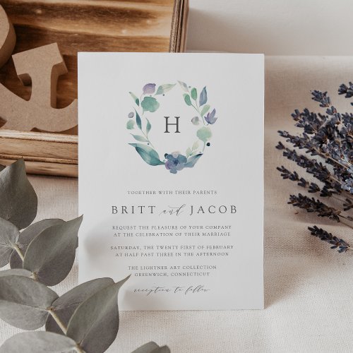 Mountain Meadow  Floral Monogram Wedding Invitation