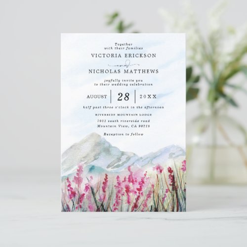 Mountain Meadow Rustic Budget QR Code Wedding Invitation