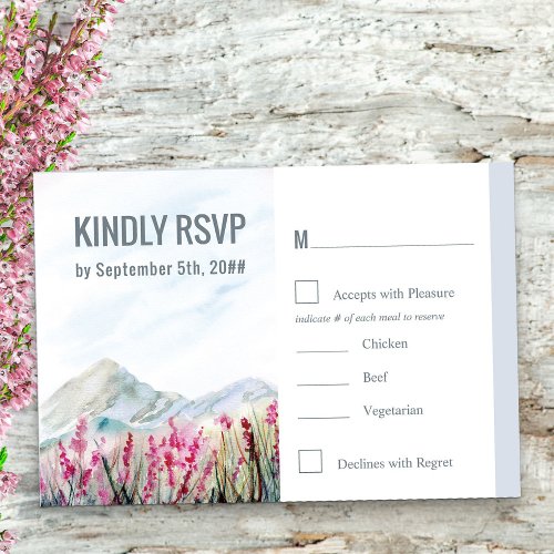 Mountain Meadow Watercolor Dusty Blue Meal Option RSVP Card