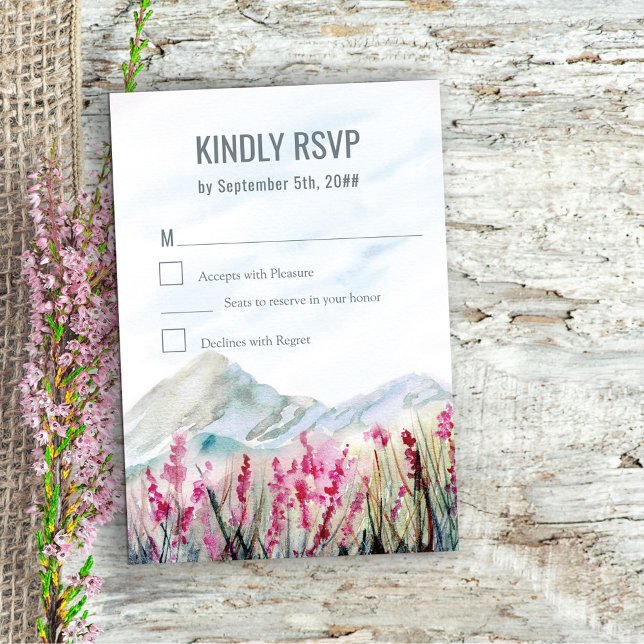Mountain Meadow Watercolor Dusty Blue Vertical RSVP Card (Creator Uploaded)