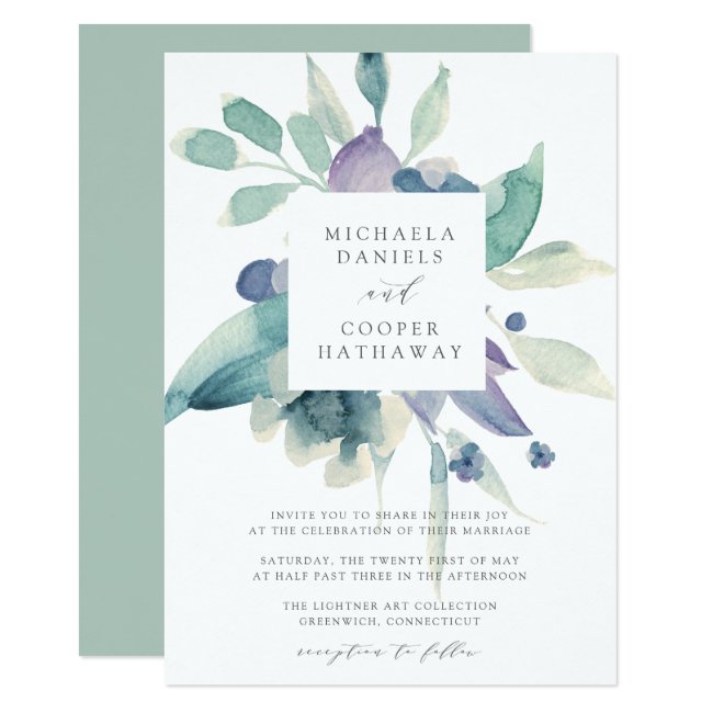Mountain Meadow Watercolor Floral Frame Wedding Invitation