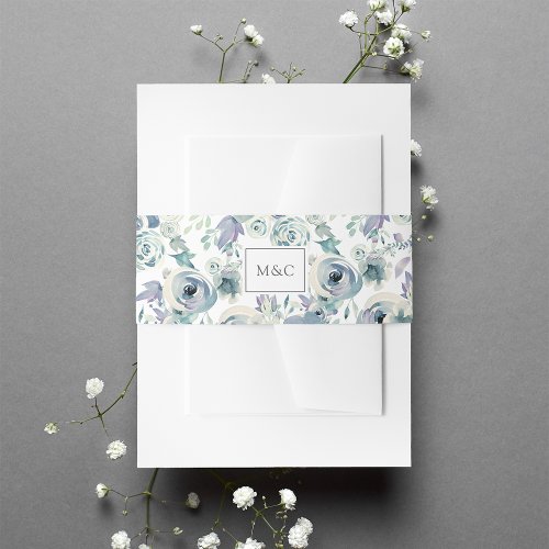 Mountain Meadow Watercolor Floral Pattern Monogram Invitation Belly Band