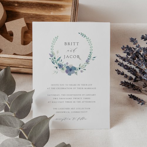 Mountain Meadow  Watercolor Floral Wreath Wedding Invitation