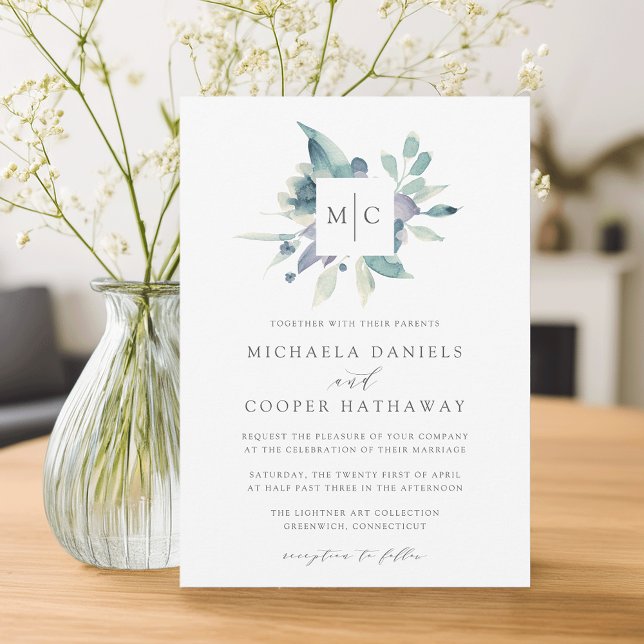 Mountain Meadow | Watercolor Monogram Wedding Invitation (Creator Uploaded)