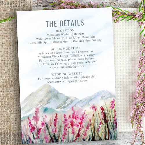 Mountain Meadow Watercolor Wedding Details Enclosure Card