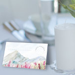 Mountain Meadow Watercolor Wedding Guest Place Card<br><div class="desc">Mountain Wedding personalized place card with idyllic country landscape of blue ridge mountains and pink wildflower meadow. Beautiful nature inspired scenic design - perfect for outdoor destinations, mountain lakeside and country park retreats or dusty blue grey and pink color themes. Please browse my Mountain Meadow collection for matching items or...</div>