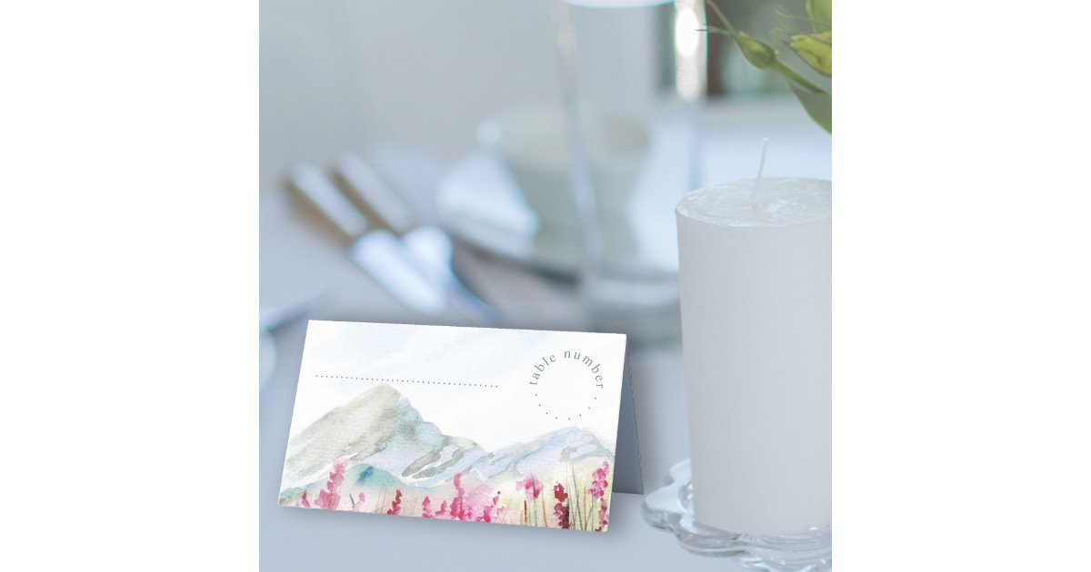 Mountain Meadow Watercolor Wedding Guest Place Card