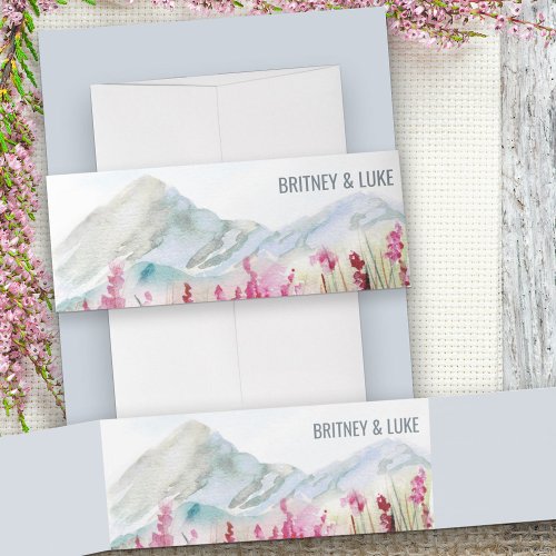 Mountain Meadow Watercolor Wedding Invitation Belly Band