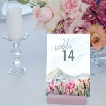 Mountain Meadow Watercolor Wedding Table Number<br><div class="desc">Mountain Wedding table number with idyllic country landscape of blue ridge mountains and pink wildflower meadow. Beautiful nature inspired scenic design - perfect for outdoor destinations, mountain lakeside and country park retreats or dusty blue grey and pink color themes. Please browse my Mountain Meadow collection for matching items or message...</div>