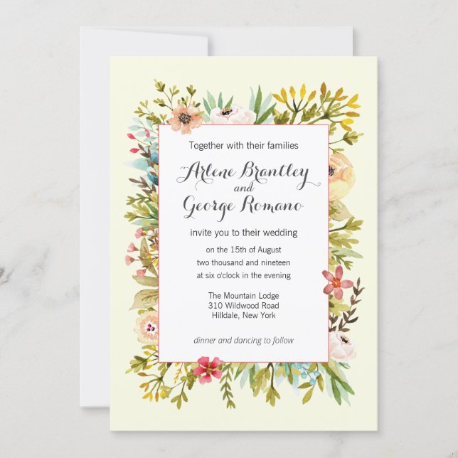 Mountain Meadow Watercolor Wildflowers Wedding Invitation (Front)