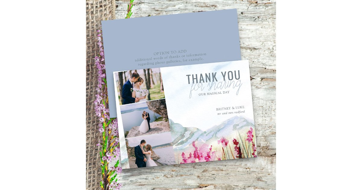 Mountain Meadow Wedding Photo Strip Thank You Card | Zazzle