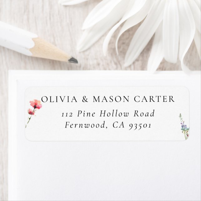 Mountain Meadow Wildflowers Modern Wedding Label (Insitu)