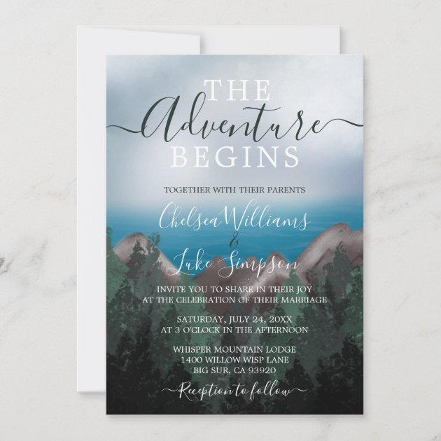 Mountain Meets Ocean The Adventure Begins Wedding Invitation | Zazzle