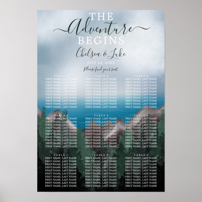 Mountain Meets Ocean Wedding Seating Chart (Front)