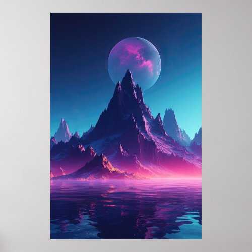 Mountain Melodies Synthwave Reflections by the Se Poster