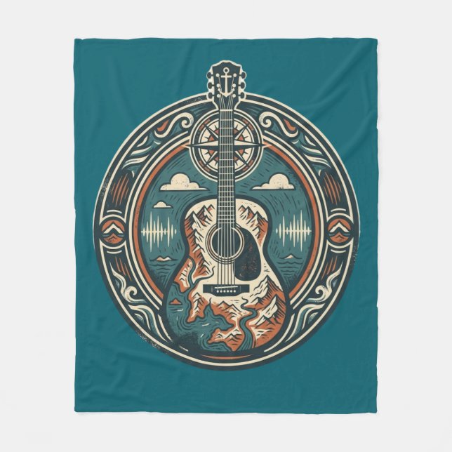 Mountain Melody Acoustic Guitar Crest Fleece Blank Blanket (Front)
