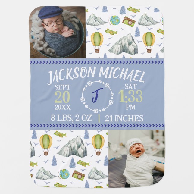 Mountain Memories Birth Stat Baby Blanket (Front)