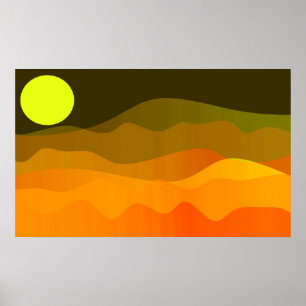 Mountain Moon Landscape Minimalist Retro Style Poster