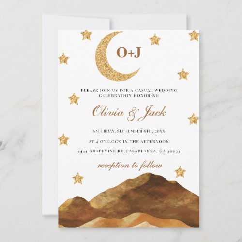 Mountain moon watercolor gold  Wedding Invitation