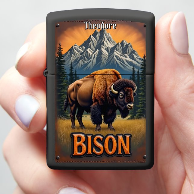 Mountain Moonlit Bison Zippo Lighter (In Hand)